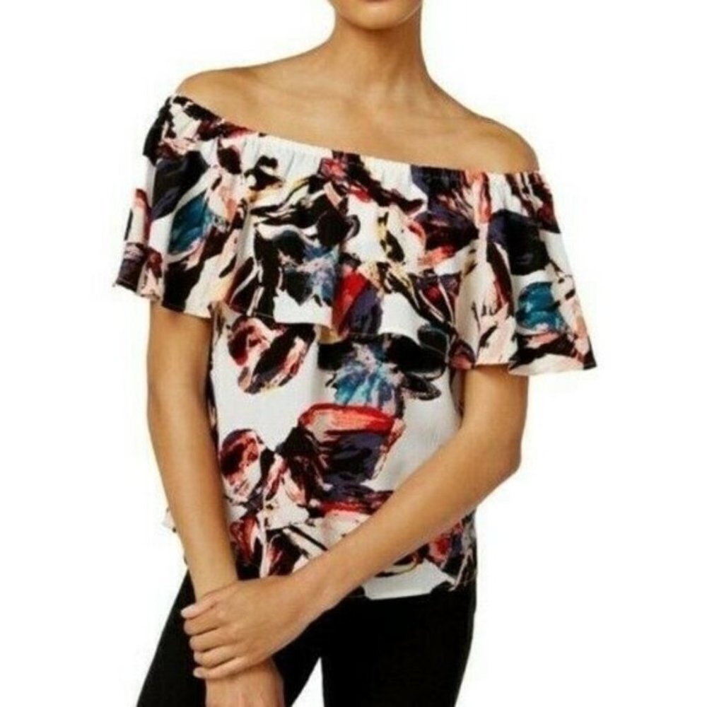 Bar III Womens Size Small Off the Shoulder Like a Painting Floral Blouse $49 554